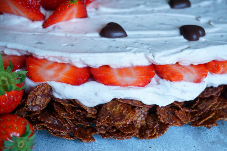 Querschnitt des Nachtisch mit Erdbeeren