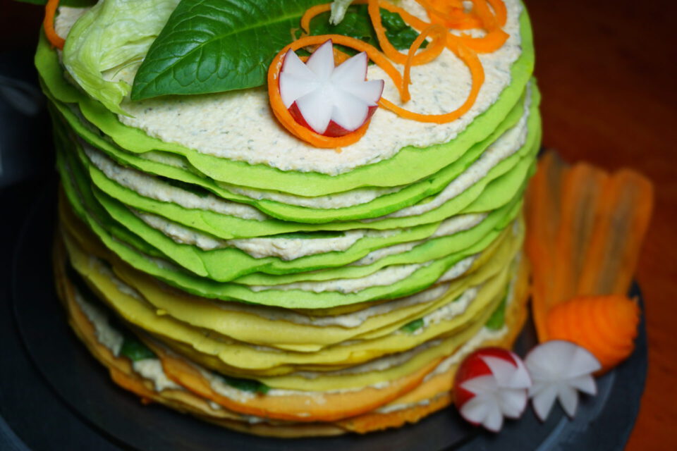 vegane herzhafte crepe torte